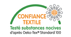Confiance textile, « Confiance textile – Testé substances nocives d’après OEKO-TEX® Standard 100 »  garantit l’absence (ou une teneur très faible) de nombreux produits chimiques pour des textiles sans risques pour la santé humaine
