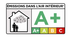Emission dans l'air A+, cette lettre indique le niveau d'émissions du produit en polluants volatils dans l'air intérieur d'une pièce, allant de la lettre A+